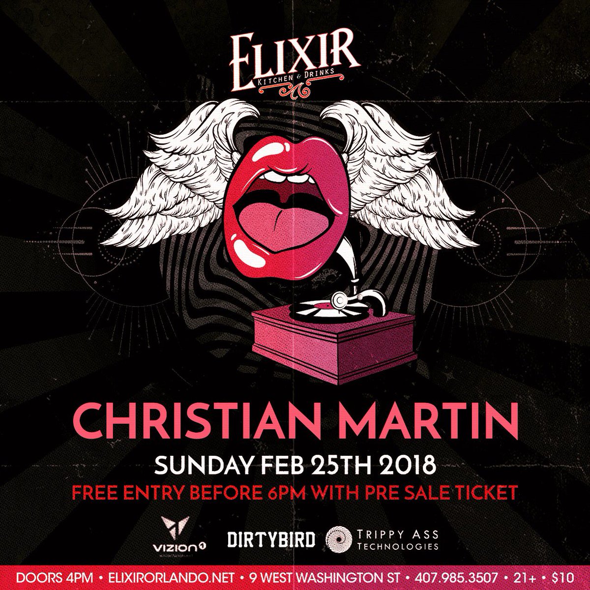 Vizion1's tweet photo. 🚨just announced 🚨 #ChristianMartin @SFdirtybird  will be performing at @ElixirOrlando Sunday 2/25 Free entry till 6pm : https://t.co/ylDVgEBMHe  $10 afterwards https://t.co/y3QjKoIA9Z