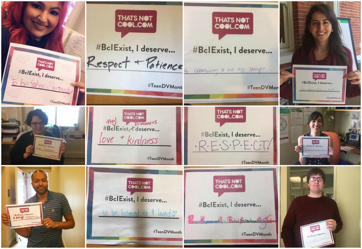 As a part of That's Not Cool's #TeenDVMonth campaign, see what the folks at Futures Without Violence​ corporate office in San Francisco are declaring they deserve in a healthy relationship simply BECAUSE THEY EXIST!
 #BcIExist #TDVAM
 💜😃💜😁💜😉💜 <a href="/WithoutViolence/">FUTURES</a>
