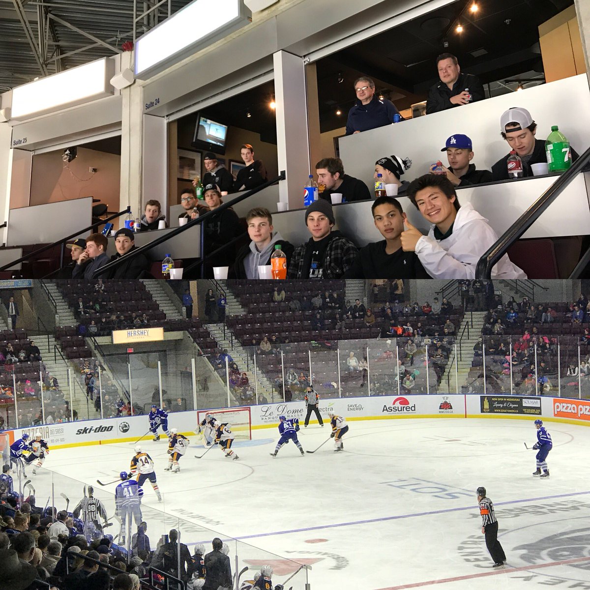 LuisaMorrone's tweet photo. The @vaughankingsAAA Midget team are cheering on the @OHLSteelheads!!  Up 4-2 at end of 2nd period!! #fearthefish #gosteelheads https://t.co/Okb0YFGZZV