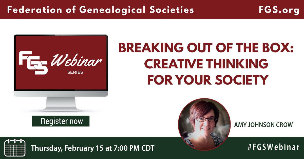 Is your #genealogy society in a rut? Join me Thurs, Feb 15 for "Breaking Out of the Box: Creative Thinking for Your Society" buff.ly/2EhgooD