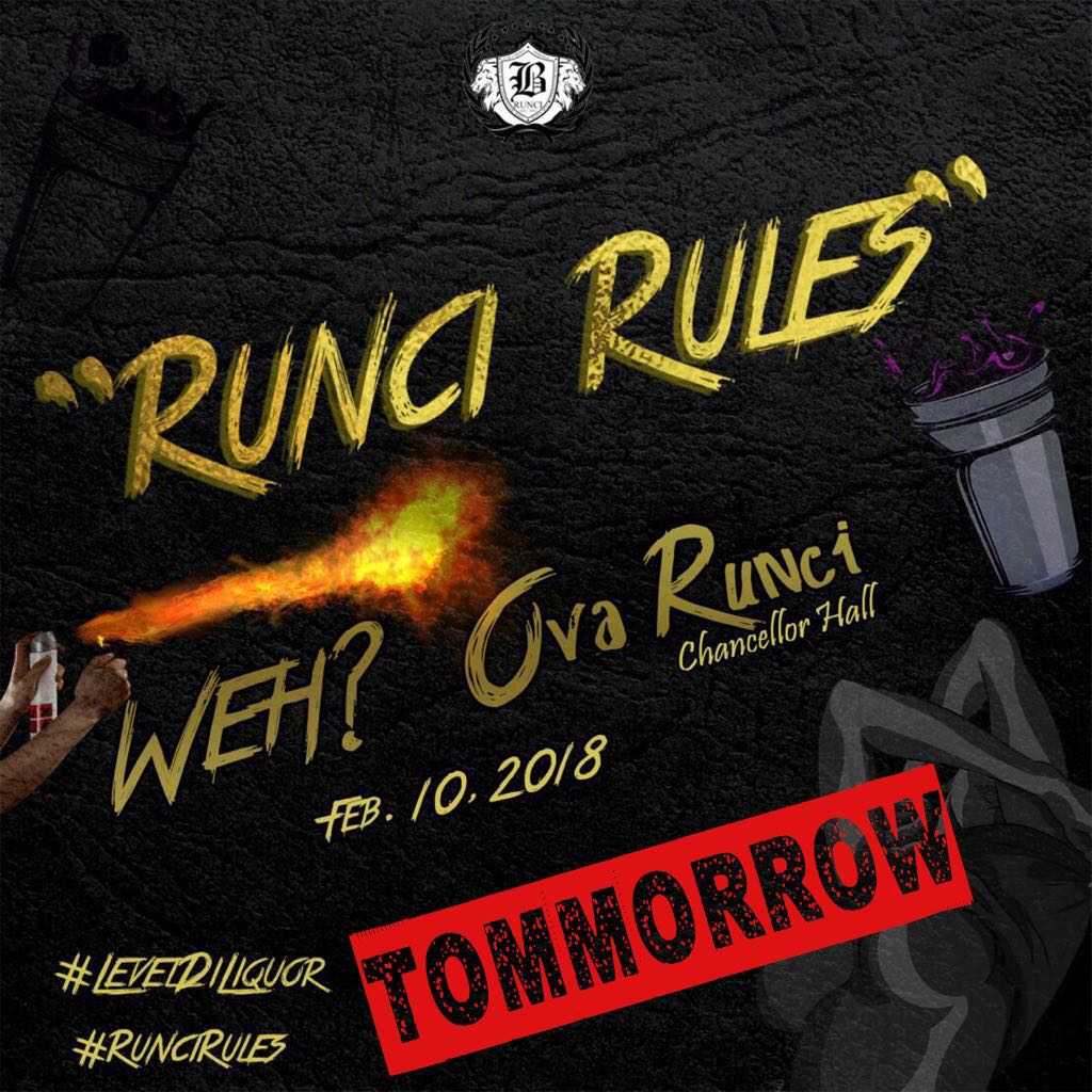chancellor_hall's tweet photo. The wait is almost over🤯 The best Soca-Dancehall party of the year is just hours away 🔥

It all goes down tomorrow @ Block Runci, Chancellor Hall🔞 

Come out and fete for free 🤸🏾‍♀🏃🏾‍♂

@blockrunci

#RunciRules
#FeteForFree https://t.co/JOy5HBfVqy