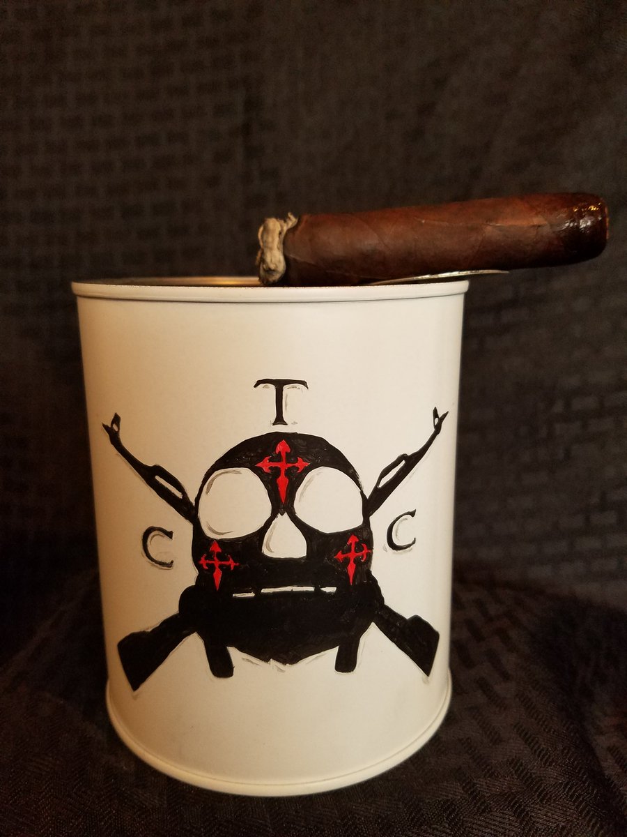 ericwhitfield's tweet photo. Hand painted quart size ash cans with Stinky Cigar stirrup @TRAFICANTECIGAR https://t.co/4DJm8lA430