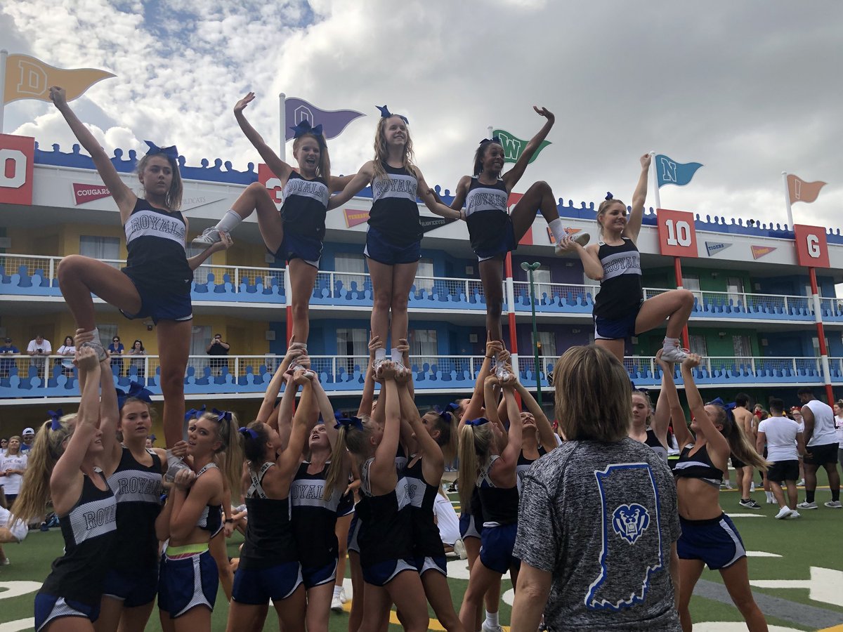 HSEcheer's tweet photo. We ROC’d the mats twice, scored big on the football field, shot to the top at our final practice and ended the day with some magic! #theyhavethe💙 #royalpride https://t.co/l1zS496paF