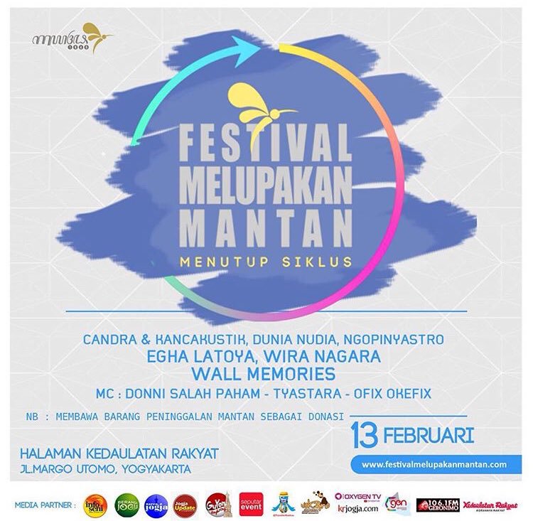 Jogja dengan segala festivalnya, sampai mantan dibikinin festival, biar kamu lupa sama mantan

#festivalmelupakanmantan