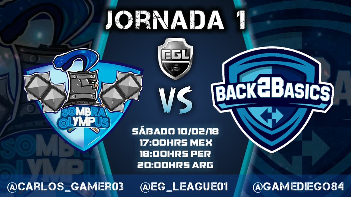 📆Jornada 1
⚔️@Sombra_eSports vs @TeamBack2Basics
⏰Sábado 10-02-18, 18hrs 🇵🇪
Por el canal de: @VIERCYOUTUBE youtube.com/channel/UCpp0Q…