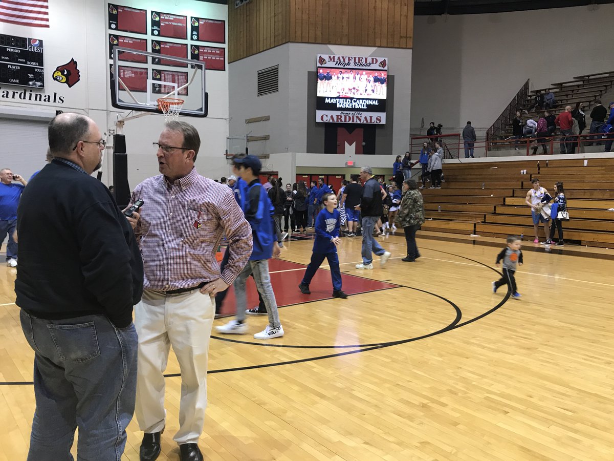 MayfieldSchools's tweet photo. Congratulations to the Mayfield Cardinals - 3rd District Regular Season Champs after tonight’s big 56-43 win over the Graves County Eagles.
The win puts the Cards in the #1 seed going into the disrict tournament and an automatic spot in regionals. Great game, Cards! https://t.co/gfxsSNC5sK