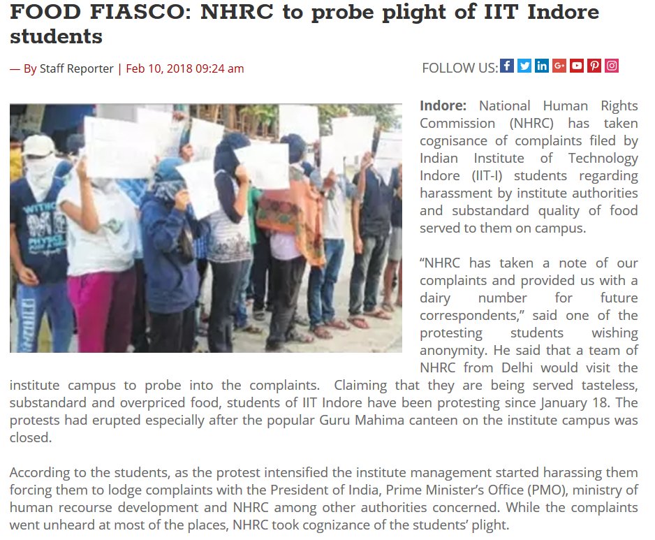 952b3fd931934fe's tweet photo. #IIT_Indore is officially first IIT in history to have had complaints lodged at NHRC, PMO, MHRD and FSSAI all at the same time. @PrannoyRoyNDTV @IndiaToday @redditindia Is media n gov sleeping? Punish the guilty n #saveiitindore @ppchaudharyMoS @PMOIndia @HRDMinistry @iitbombay https://t.co/pi10YaMw6G