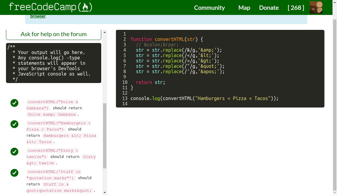 My solution to the Convert HTML algorithm challenge
