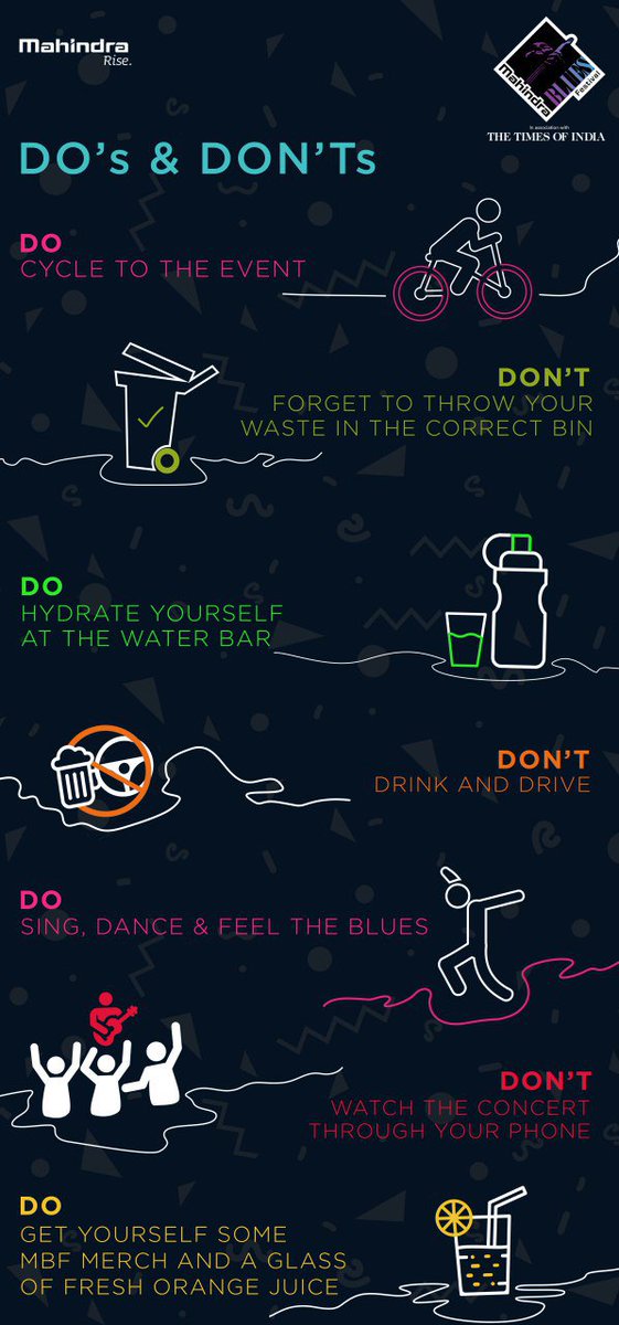 mahindrablues's tweet photo. At #MahindraBlues, we only sway the right way. If you too get carried away with the #Blues, here is a list of some do's and don'ts to keep in mind.
#MahindraBluesFestival2018 #RoadToMBF https://t.co/5ozbjyiKf4