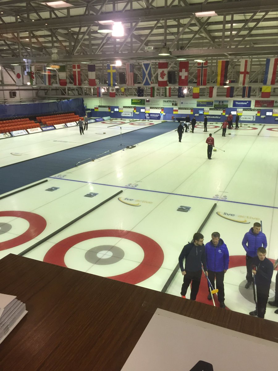 First practise is over. Frazer has the deep heat applied and we are good to go. We play some young guns called <a href="/TeamMouat/">Team Mouat</a> first at 4pm. Played them in the Masters lucky losers so they can't be that good. #scottishcurlingchampionships