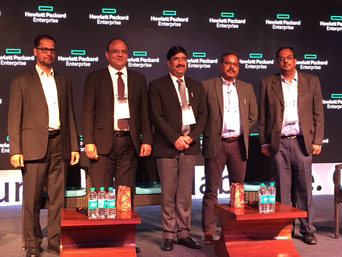 HPE_India's tweet photo. We thank all our panelists Rajendra Kumar Gupta from Bank of Maharashtra, Ajay Kapoor @HDFC_Bank, Goutam Dutta from ICICI Lombard and Sandeep Pendharkar from HPE and moderator Rahul Neelmani at 10th edition of iconic #HPEC4IO conclave #Convene #Communicate #Collaborate #Conquer https://t.co/PVVcLK8eoU