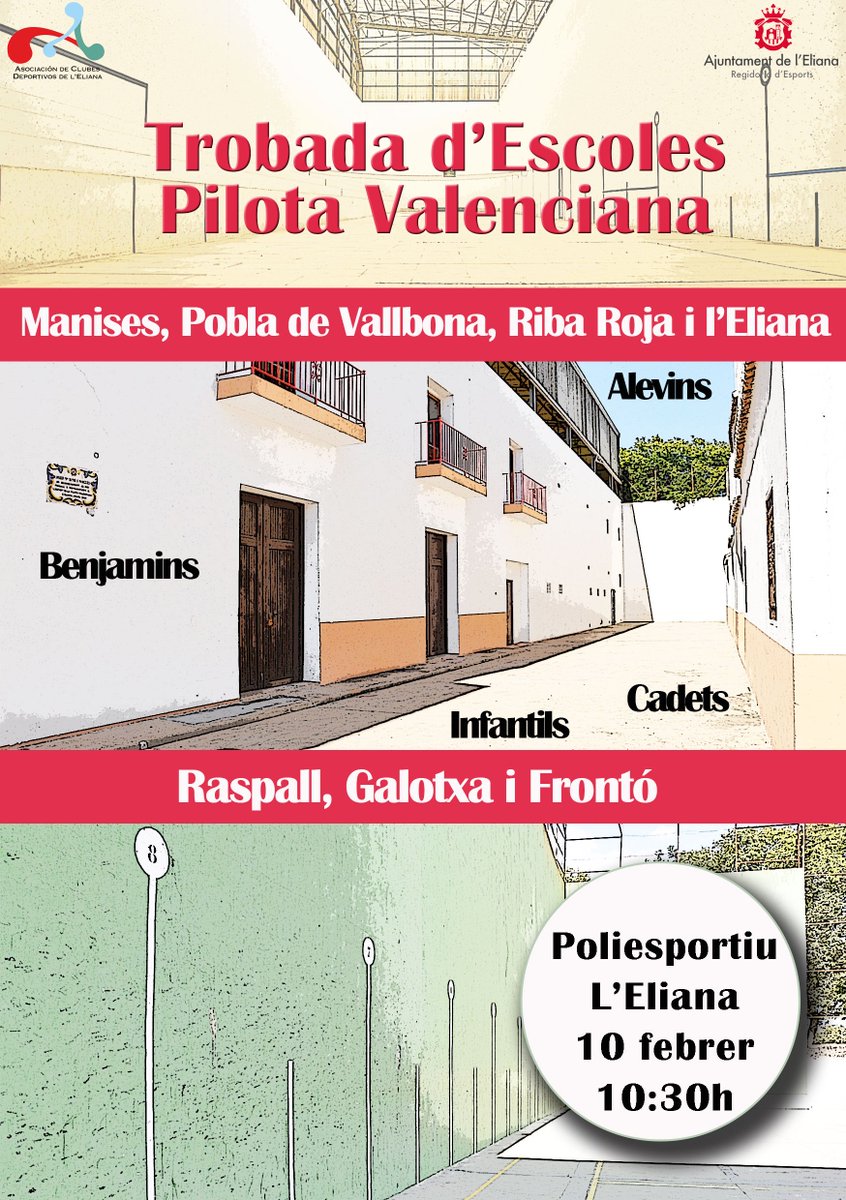 EsportsLeliana's tweet photo. Hui tindrem una trobada les escoles de #PilotaValenciana @cpriba_roja #Manises #PoblaDeVallbona i #Eliana en el Poliesportiu Municipal
#raspall #galotxa #fronto
#esporsleliana #lesportesvida #leliana
cc @fedpival @pilotaviu https://t.co/xGcZ1ESgTZ