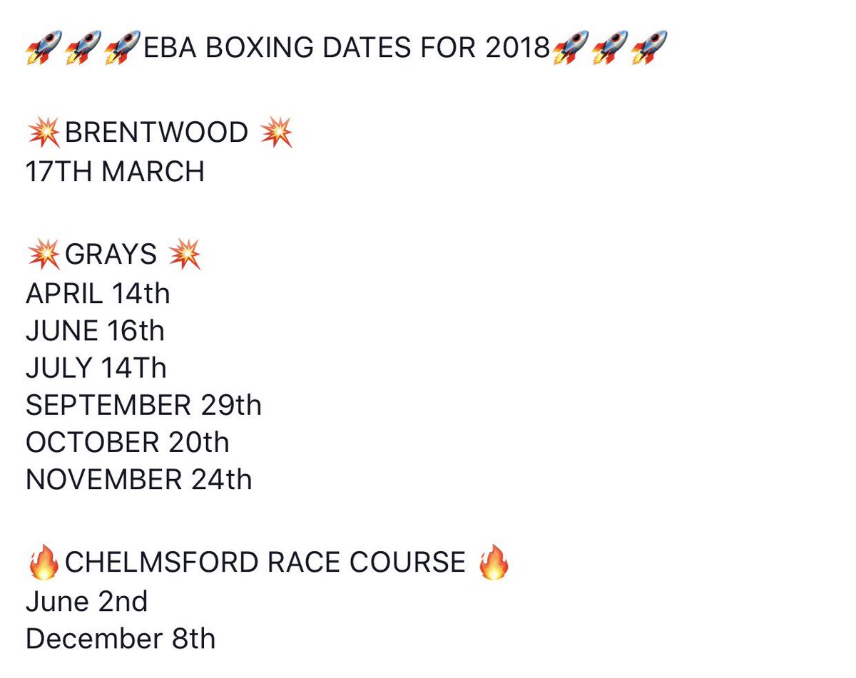 Ebaboxing's tweet photo. 💥💥 EBA DATES FOR 2018💥💥 https://t.co/kOO5j3Ee8t