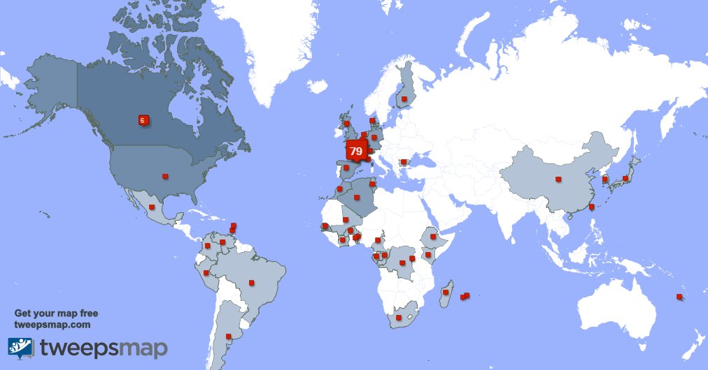 Selon tweepsmap.com/!lepleindavenir Mes followers vivent en: France(77%),Canada(6%),Suisse(3%)