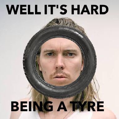 callanspy's tweet photo. @MarvelousCrane @ALKCM it's hard being a tyre #alexcameron #Laneway2018 https://t.co/RwnLZODG0G