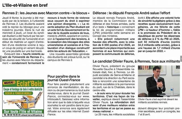 Article dans le <a href="/ouestfrance35/">Ouest-France 35</a> mentionnant le [COMMUNIQUÉ] des @JeunesMacron35 sur les récents #blocus ayant eu lieu à <a href="/UnivRennes_2/">Université Rennes 2</a>. #PlanEtudiants
