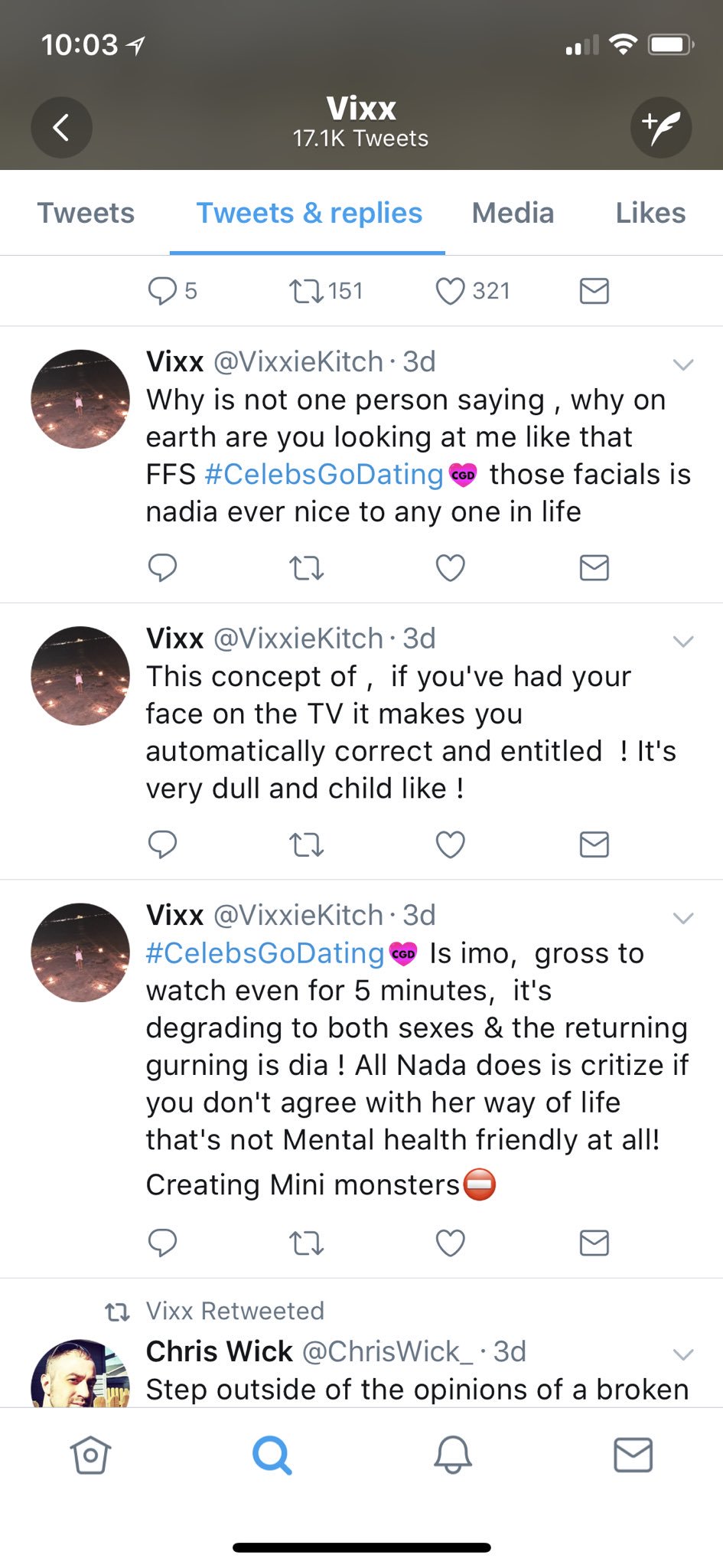 Nadia Essex on X: So my stalker is at it again. Says she can't watch for 5  mins then tweets along for different episodes🙄Very odd behaviour. Been  going on for 2 years.