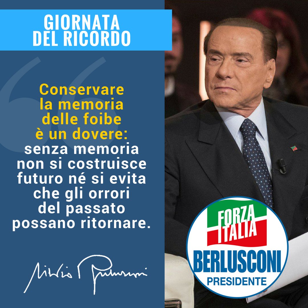 Non vogliamo dimenticare le sofferenze patite dagli italiani uccisi nelle #Foibe e quelle delle migliaia di famiglie di connazionali costrette all'esodo forzato dalle loro terre. Per questo nel 2004 il governo Berlusconi ha istituito il #GiornoDelRicordo.