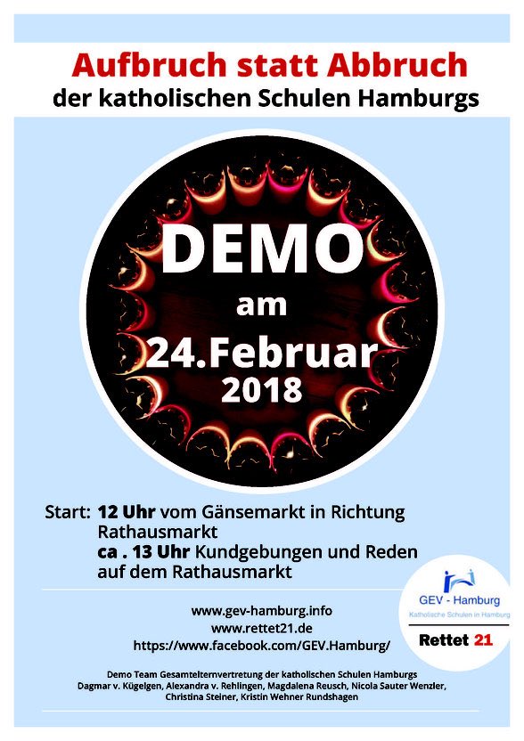 GeorgAlbrecht1's tweet photo. heute ne #Demo, am 24.02. die nächste!
#KatholischeSchulen #ErzbistumHamburg #ebhh #erzbistumhh #Hamburg #rettet21 #SchulGate #kinderstattrendite https://t.co/HDn48OKFNn