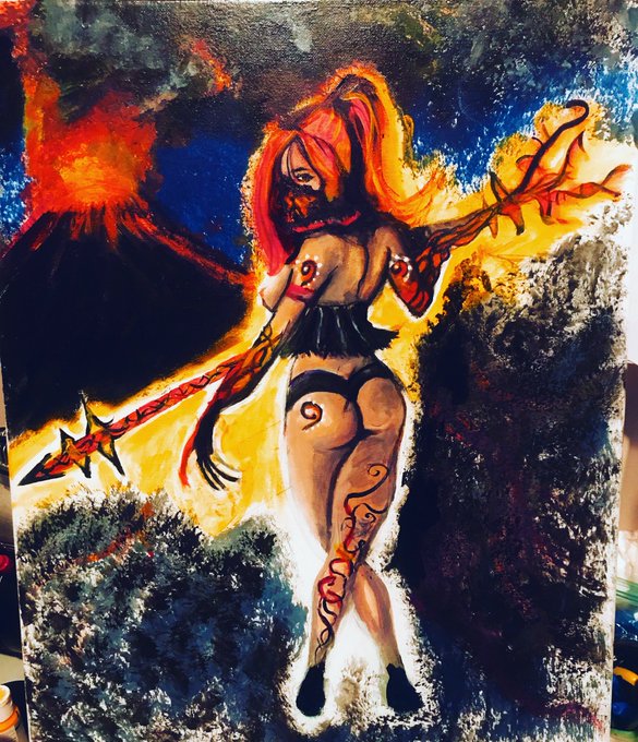After 8 hours, this is phase two of my painting. I made her a volcanic vixen. #acrylic #art https://t<a href="/tag/art"class="tags"><span>#art</span></a><a href="/tag/acrylic"class="tags"><span>#acrylic</span></a>