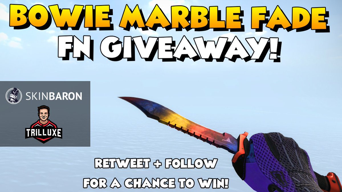 TrilluXe (@trilluxe) on Twitter photo Giving away a BOWIE KNIFE MARBLE FADE FN together with <a href="/SkinBaronDE/">SkinBaron.de</a> 😄 Retweet and follow for a chance to win, winner will be drawn in ~ 2 weeks!
Also be sure to check out marketplace Skinbaron: skinbaron.de/partner/trillu… Giving away a BOWIE KNIFE MARBLE FADE FN together with <a href="/SkinBaronDE/">SkinBaron.de</a> 😄 Retweet and follow for a chance to win, winner will be drawn in ~ 2 weeks!
Also be sure to check out marketplace Skinbaron: skinbaron.de/partner/trillu…