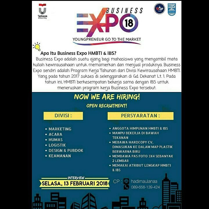 [ Open Recruitment Business Expo ]

Form pendaftaran: goo.gl/forms/Cnpmvxve…

CP:
•Line: hadimaulanaa
•WA: 0896-5613-9424

#HMBTI2018
#MudaBerkaryaMenginspirasi 
#BusinessExpo2018