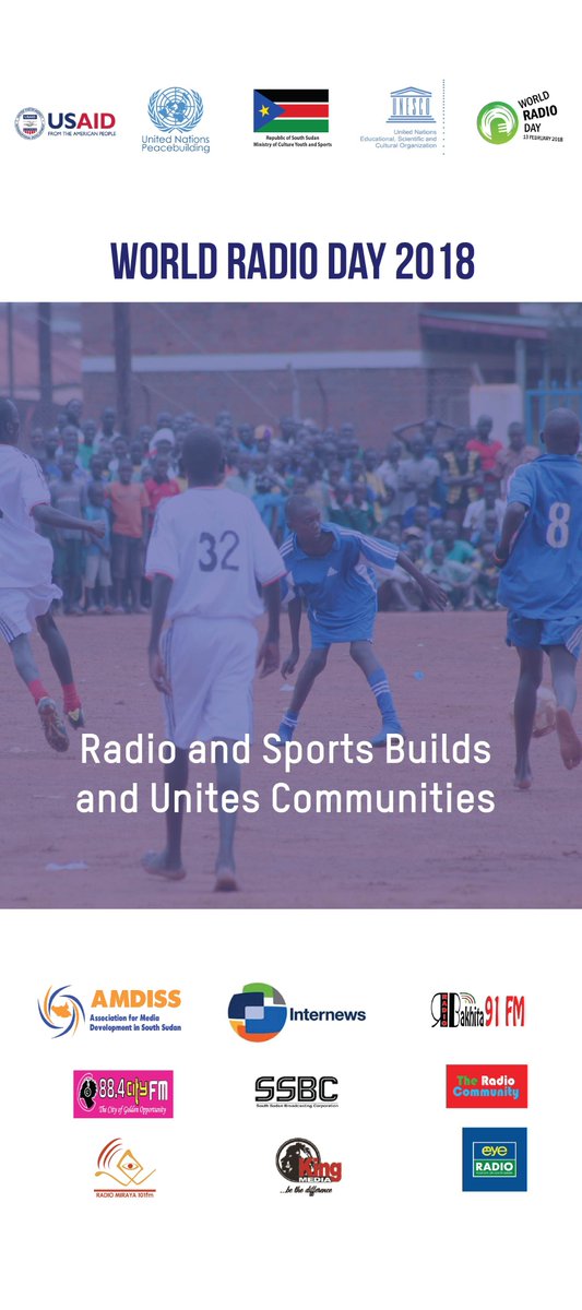 UnescoJuba's tweet photo. UNESCO invites all radio stations and supporting organisations to join us for #WorldRadioDay2018, a chance to strengthen diversity, peace and development through sports broadcasting. https://t.co/dpgMJhwNqT