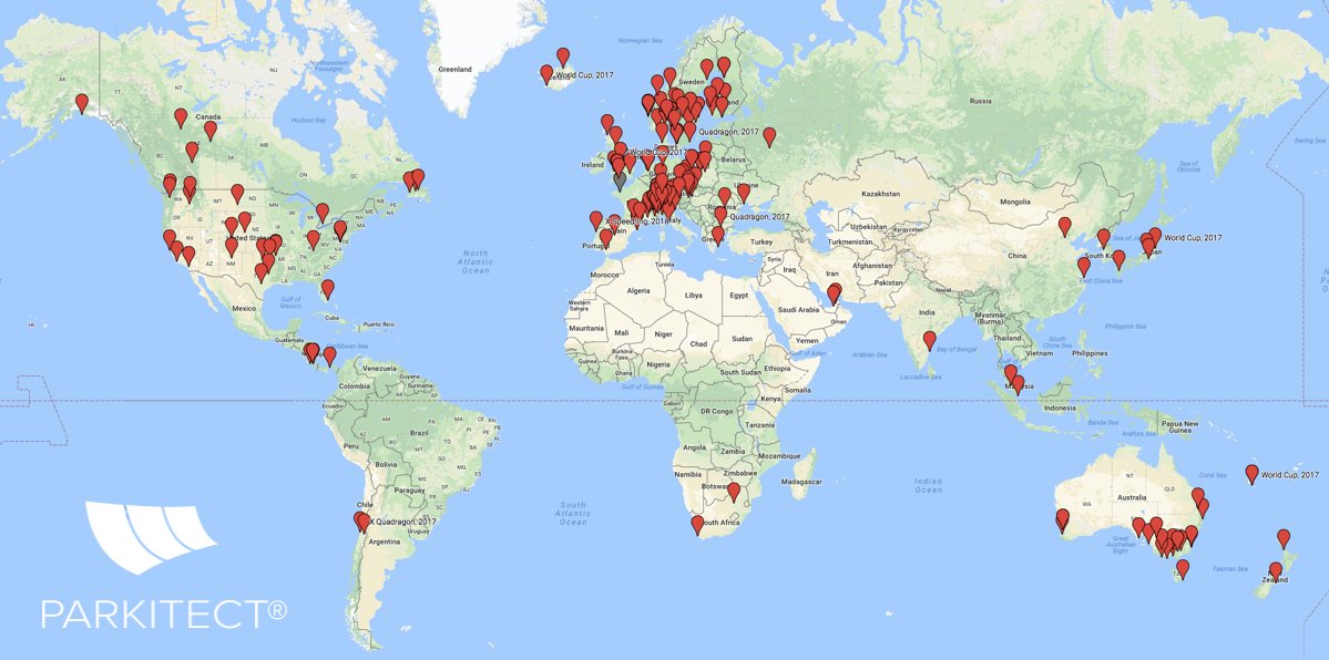 PARKITECT_AG's tweet photo. Look at all those #pumptrackalicious PARKITECT #modularpumptrack locations. Proud to be making people happy in over 40 countries. #allwheelsallages https://t.co/fg3nrO1HIY
