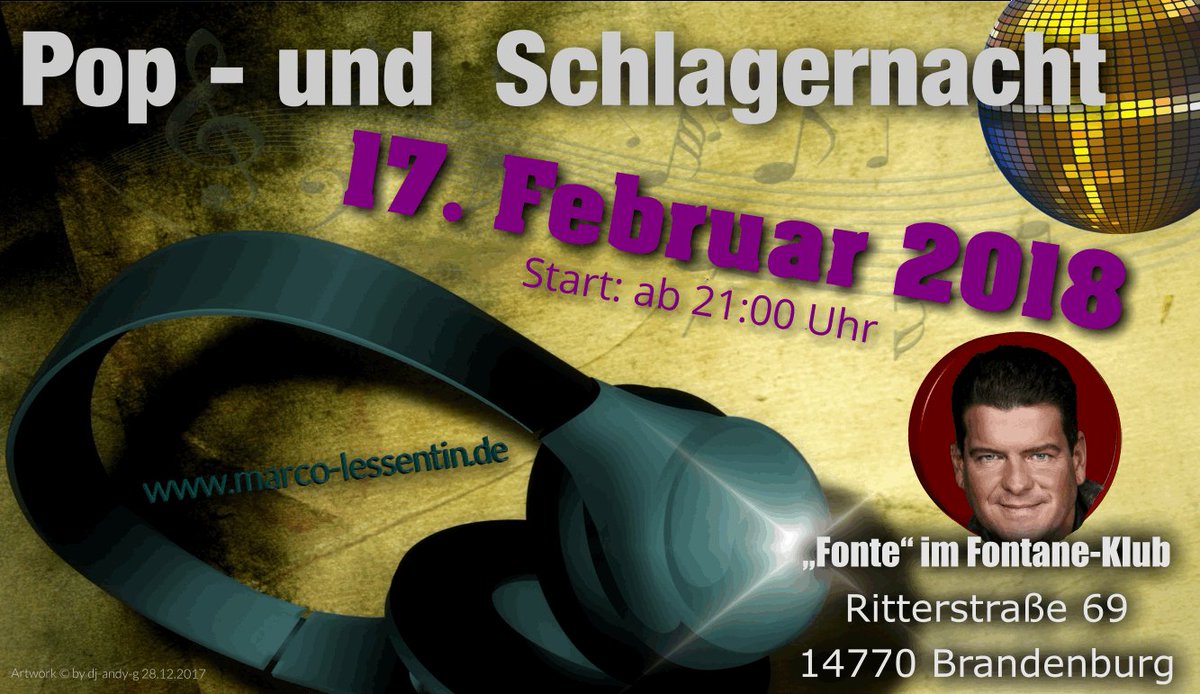 Save the Date | Am Samstag den 17.02.2018 lädt das #Fonte in #Brandenburg an der Havel zur  POP &amp; Schlagernacht" mit  DJ #MarcoLessentin ein | #SKB bit.ly/2nRJZyP