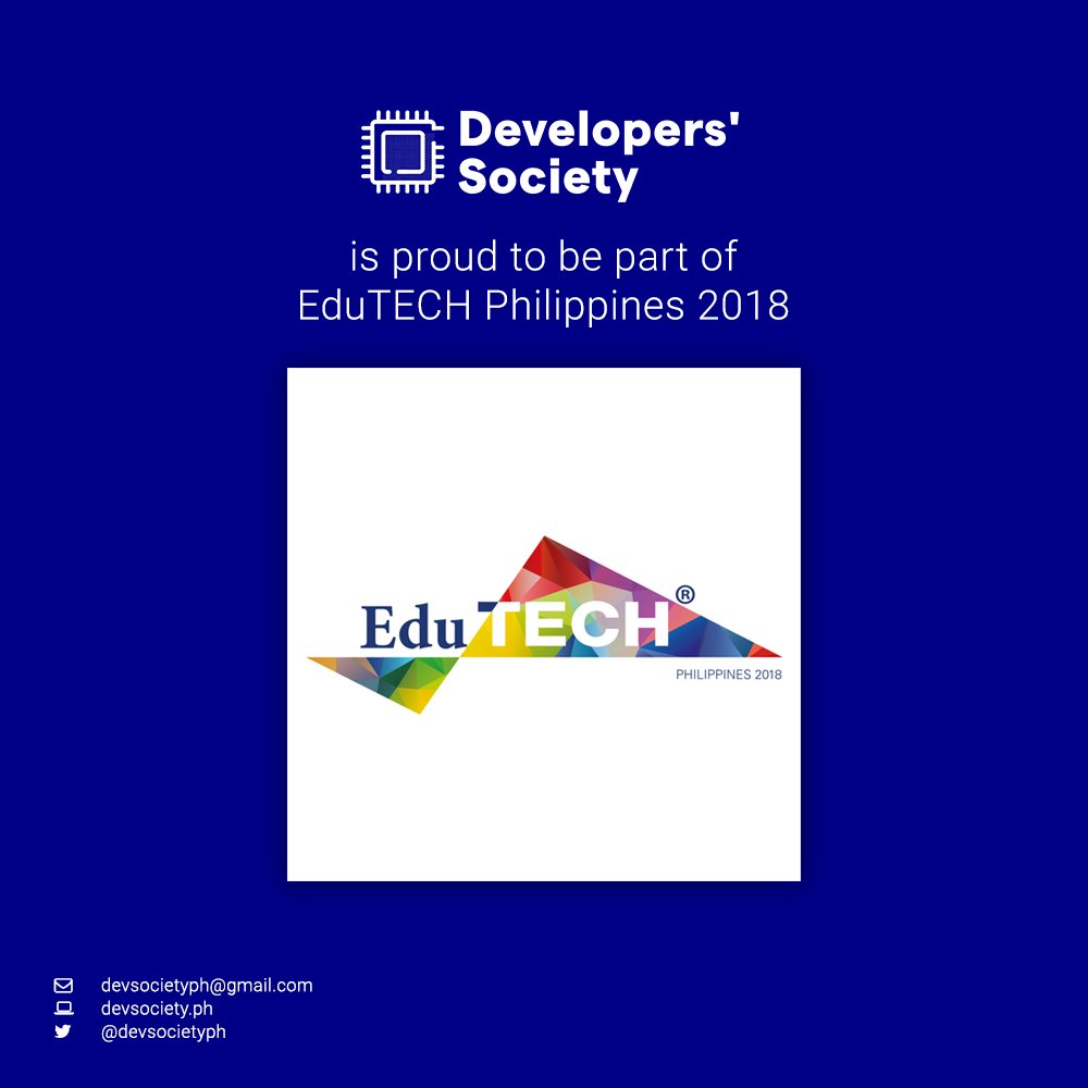 develophorg's tweet photo. Developers' Society is proud to announce its participation in this year's EduTECH Philippines as an exhibitor and #teachtechtalk!
We will be showcasing our computing education initiative, event strategies, DevEd materials, and computer science/science communication works. https://t.co/1s8WoNoBfA