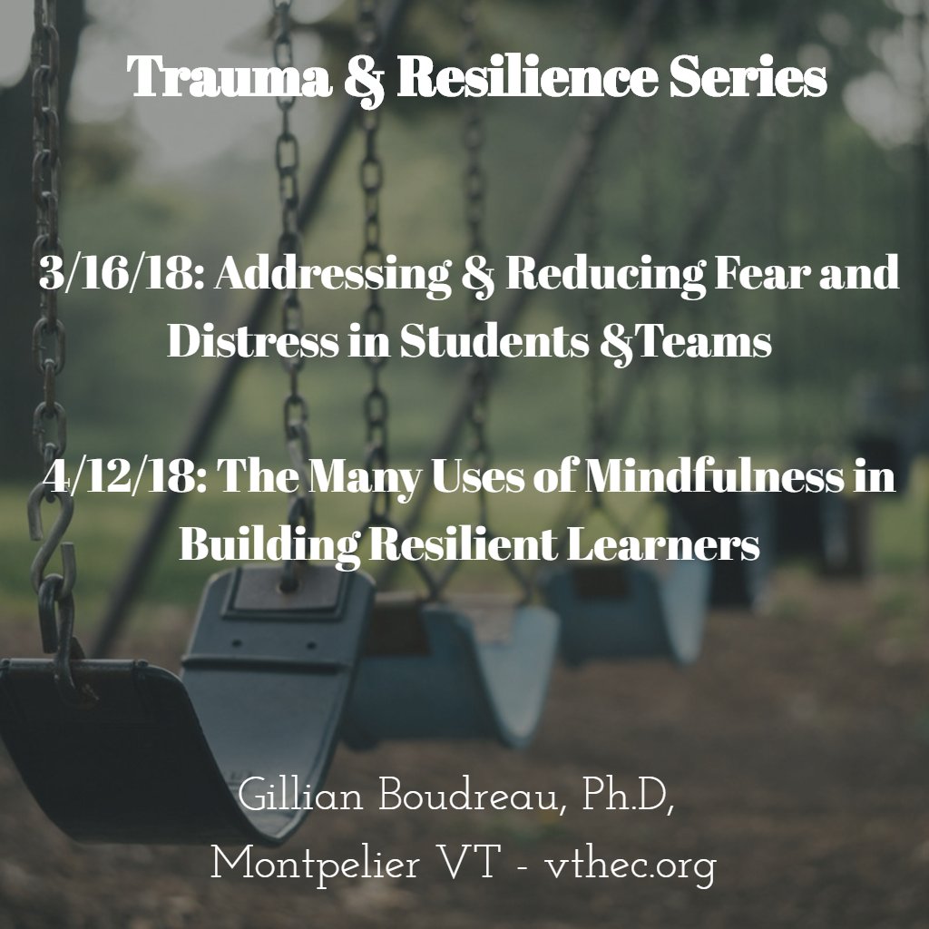 VTHigherEdColl's tweet photo. Impact of fear and anxiety, ways to use mindfulness &amp; other strategies to improve emotional regulation, interpersonal connection &amp; effective programming for individuals and schools. Two days 3/18 &amp; 4/12 https://t.co/8OQeL6DKZj