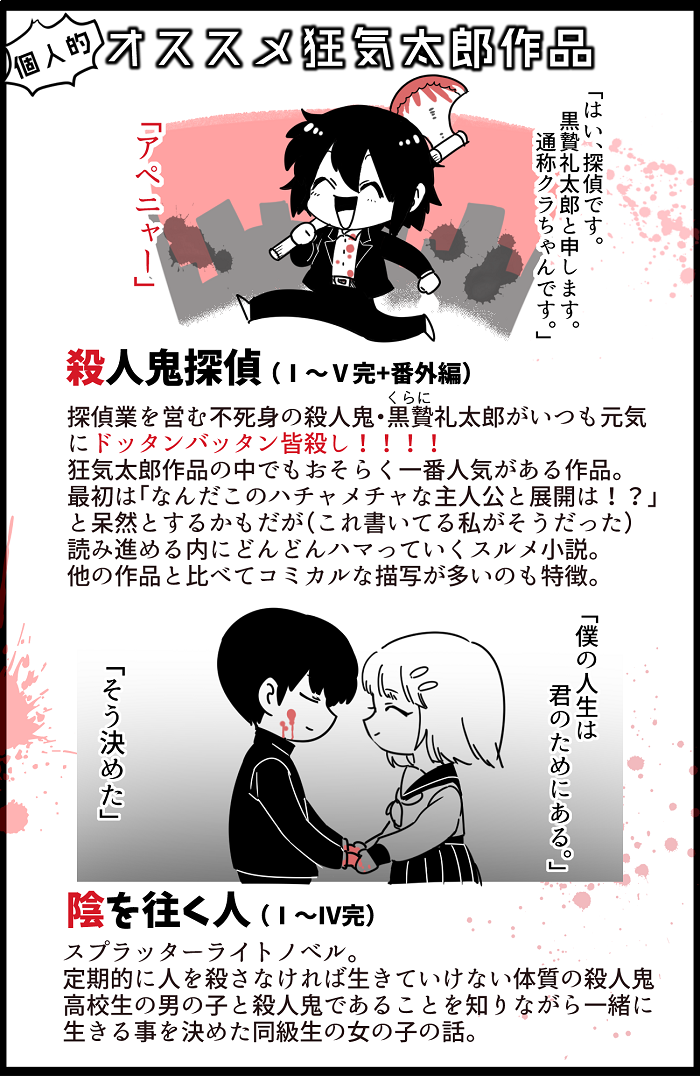 【狂気太郎の小説が面白い】
狂気太郎先生の小説を布教したさ過ぎて作りました!
ネット小説で気軽に読めるし本当に面白いのでグロに耐性がある人は是非読んでみてください。
(絵とかはあんま気にしないでくださいすみません)
狂気太郎.netはここから→ https://t.co/f9HatAUp4l 