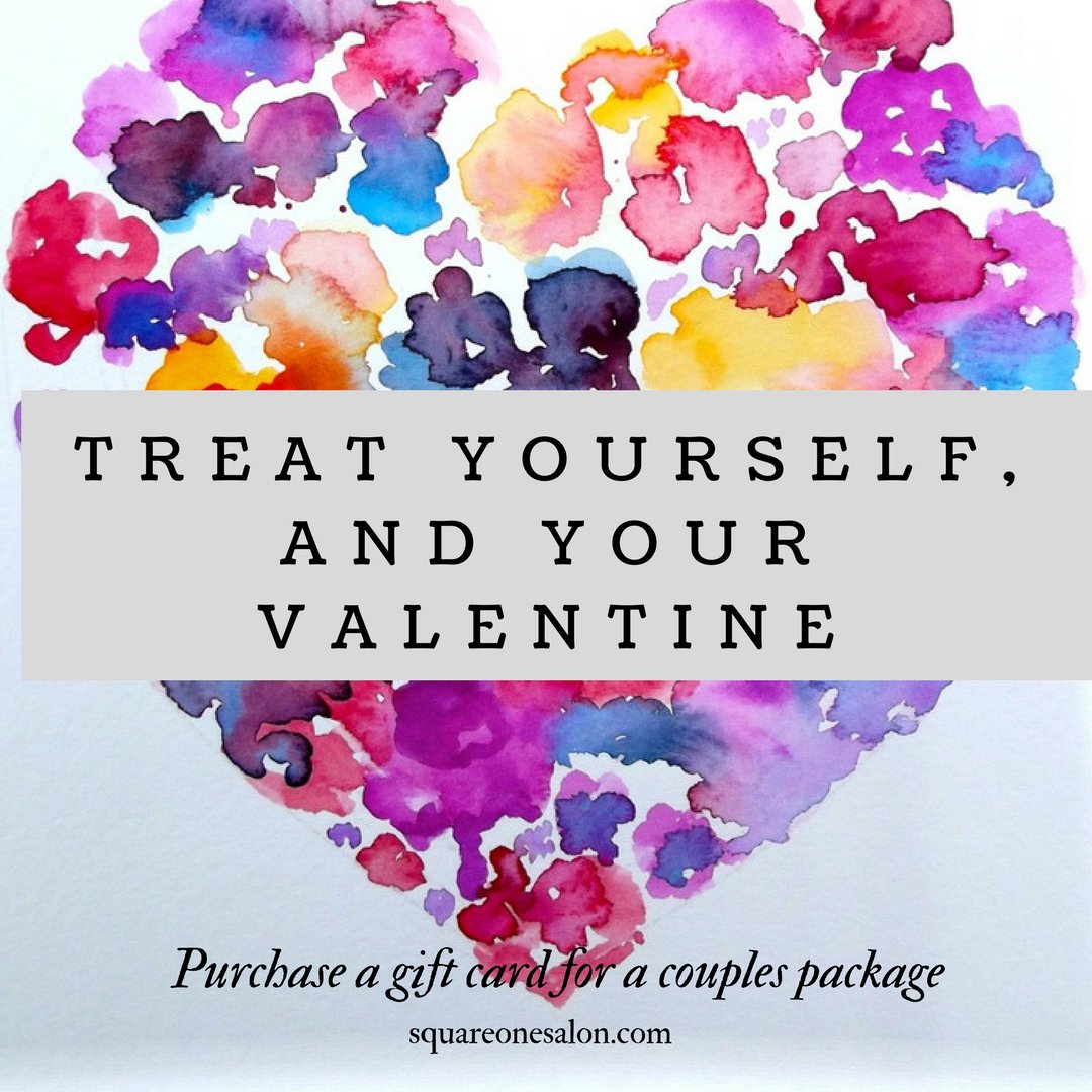 A Couples Package is a great way to treat yourself, while giving the perfect Valentine's Gift! All locations opened til 4 pm today, stop in and we will take care of you. #sq1 #squareonegiftcard #perfectgift