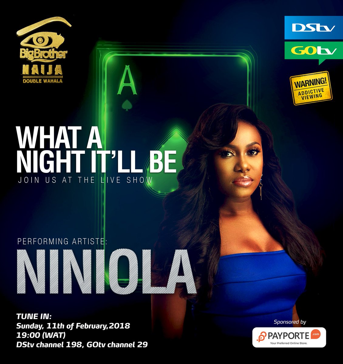 DStvNg's tweet photo. It's gonna be another fake eviction tomorrow night at the #BBNaijaLiveShow. Get you ready to rock with the 'Maradona' crooner, @OfficialNiniola. Don't miss the live show at 7 pm on ch 198 #BBNaija #BBDoubleWahala https://t.co/PTPwdVyT7y