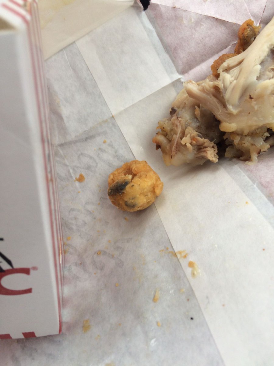 harvey_nuttall's tweet photo. Oh dear @KFC_UKI mouldy popcorn chicken!! Not a happy bunny https://t.co/xHhl2RXIbI