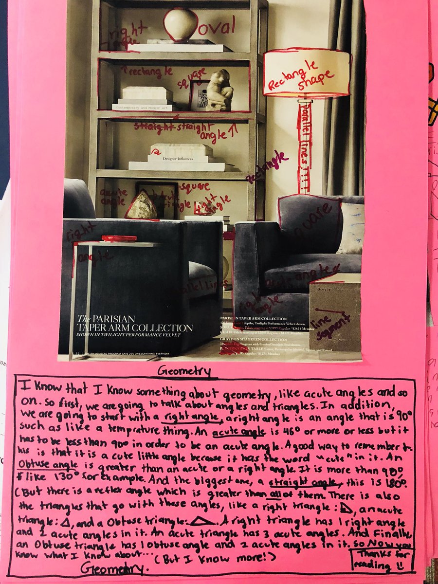 KristinBuholtz's tweet image. We identified elements of #geometry in everyday items and wrote what we know. #writingacrosscontent #makemathreal #KidsDeserveIt @hugheselem #grow4th