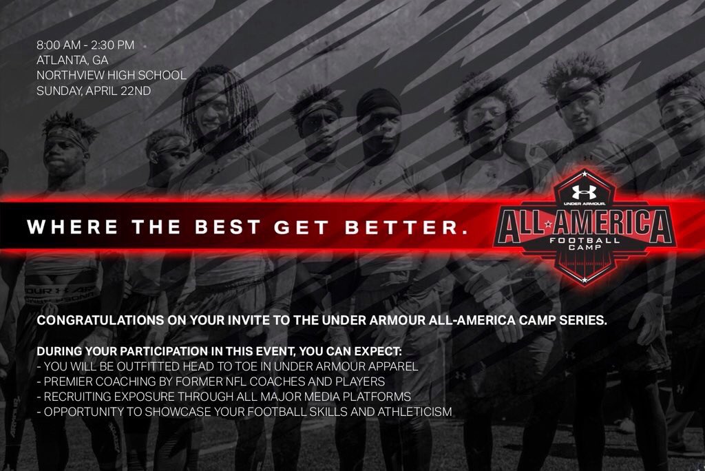 Very blessed to receive an invite to the Under Armour All-American camp! Excited to compete against the best competition Georgia has to offer.