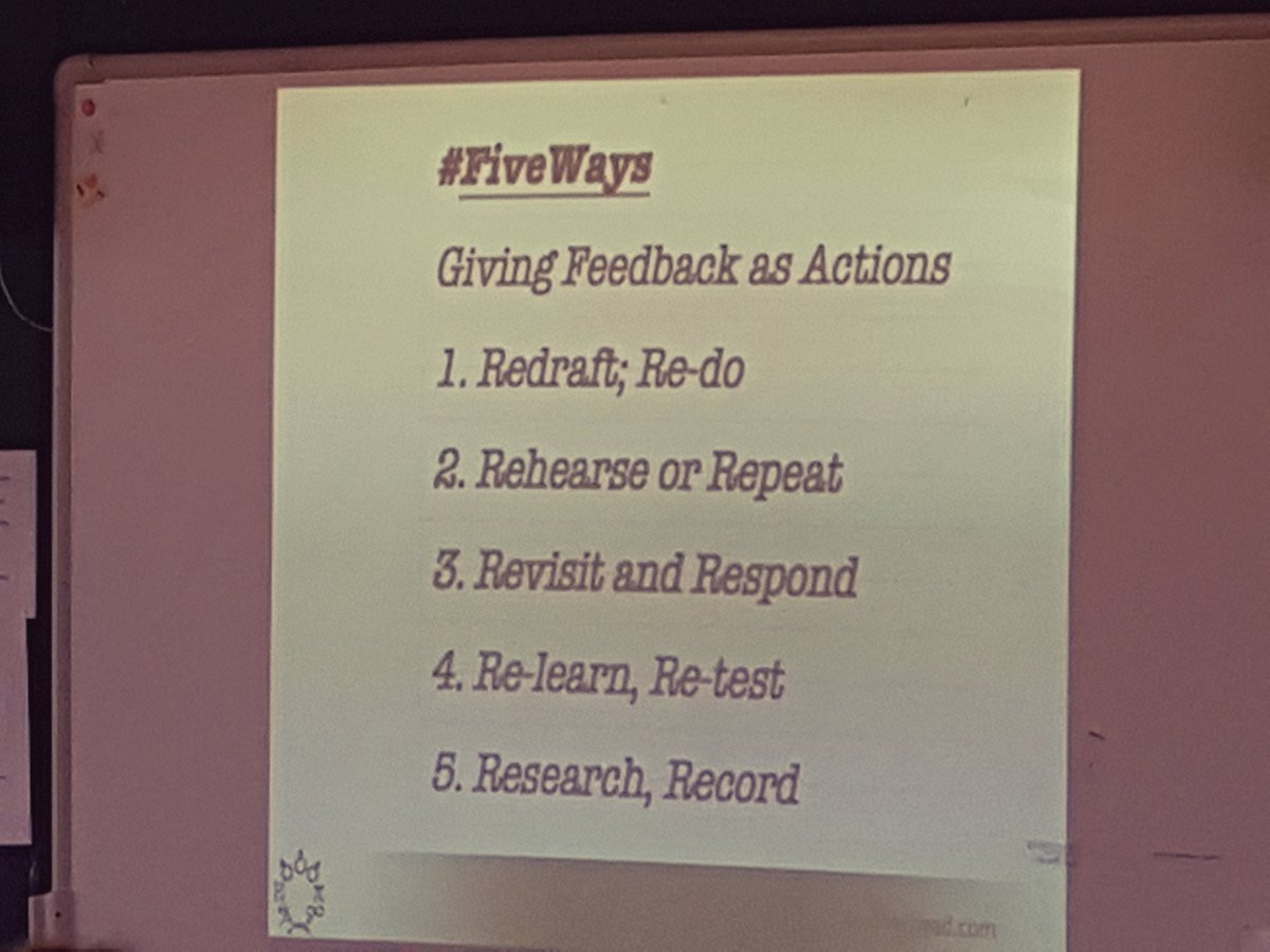 mssfax's tweet photo. Give feedback as actions. WWW/EBI doesn't get to the heart of the issue: what do they know? What do they need to *do* to improve? @teacherhead on how to give feedback as actions at #reEdBrum https://t.co/PgTwBaGiWX