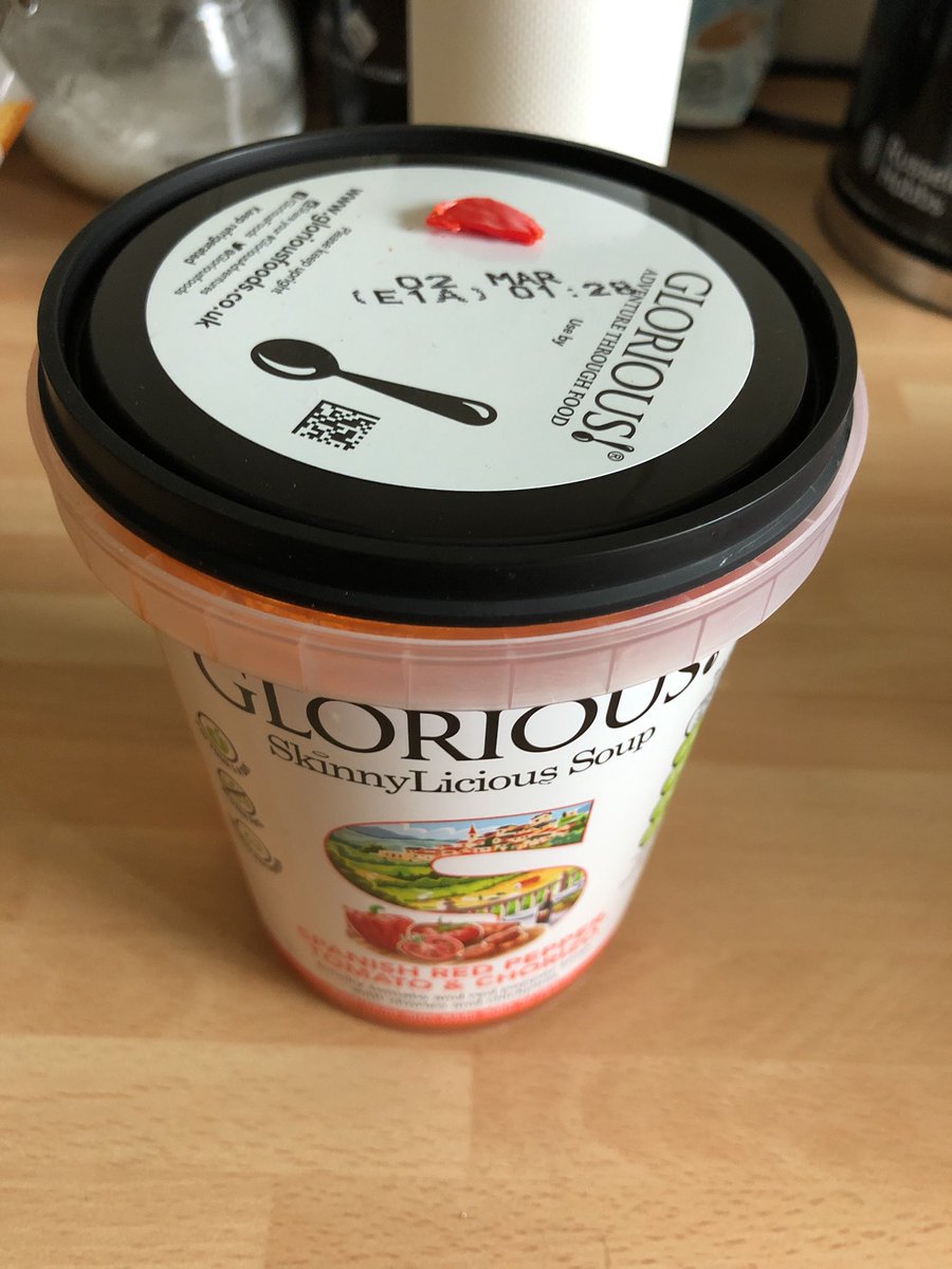 Piece of plastic found in <a href="/GloriousFoods/">Glorious! Soup</a> Spanish red pepper tomato and chorizo soup. Batch number on the photo. Might want to check it out!