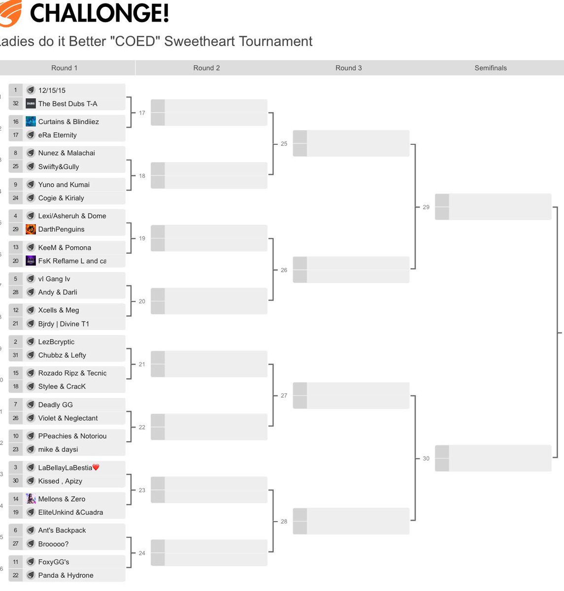 LadiesDIBetter's tweet image. Good morning!💜 Excited for our Coed Tournament this morning! Here is our bracket, GB rules apply, screenshot results and report to our twitter. Admins are available for help and gamer tag assistance. Semi-Finals on will be streamed and lobbies hosted by us! 🎮