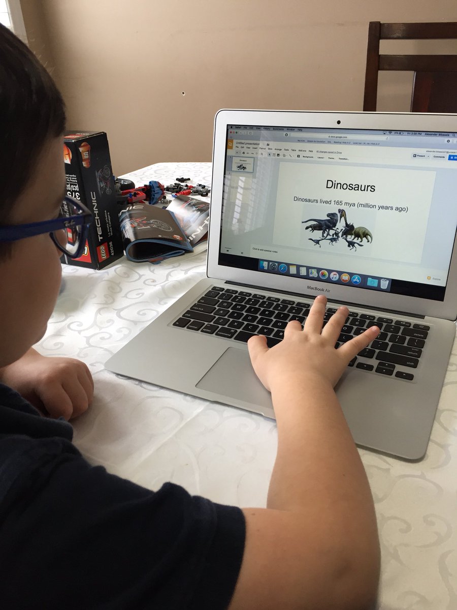 mama_maria76's tweet photo. When you’re 8yr old has to show you how to use Google Slides 😐 #smartiepants #dinosuarexpert #heamazesme https://t.co/svs2w99G64