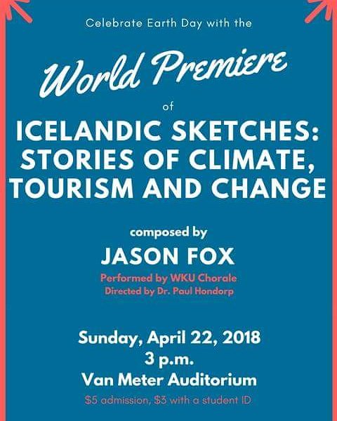 Alright folks, it's time to mark you calendars! Our very own #CHNGEmaker Jason Fox composed a musical piece inspired by his time and research in Iceland! In just a few weeks, Jason will be presenting this piece at the WKU Choirs Spring Finale Concert! This is a must-see!