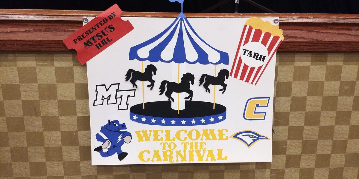 TARH_2018's tweet photo. MTSU brought a sleek poster to show their blue raider pride at the TARHnival! https://t.co/17j193vZYh