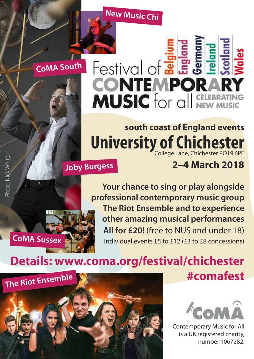 Join @RiotEns for performance of Andriessen's Workers Union 8pm 3rd March #comafest #westsussex #chiuni