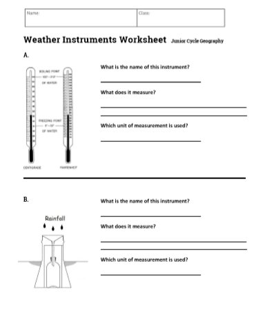 jondebarra's tweet image. .Measuring #Weather #WeatherInstruments Worksheet #JCGeography #JuniorCycle #Geography
