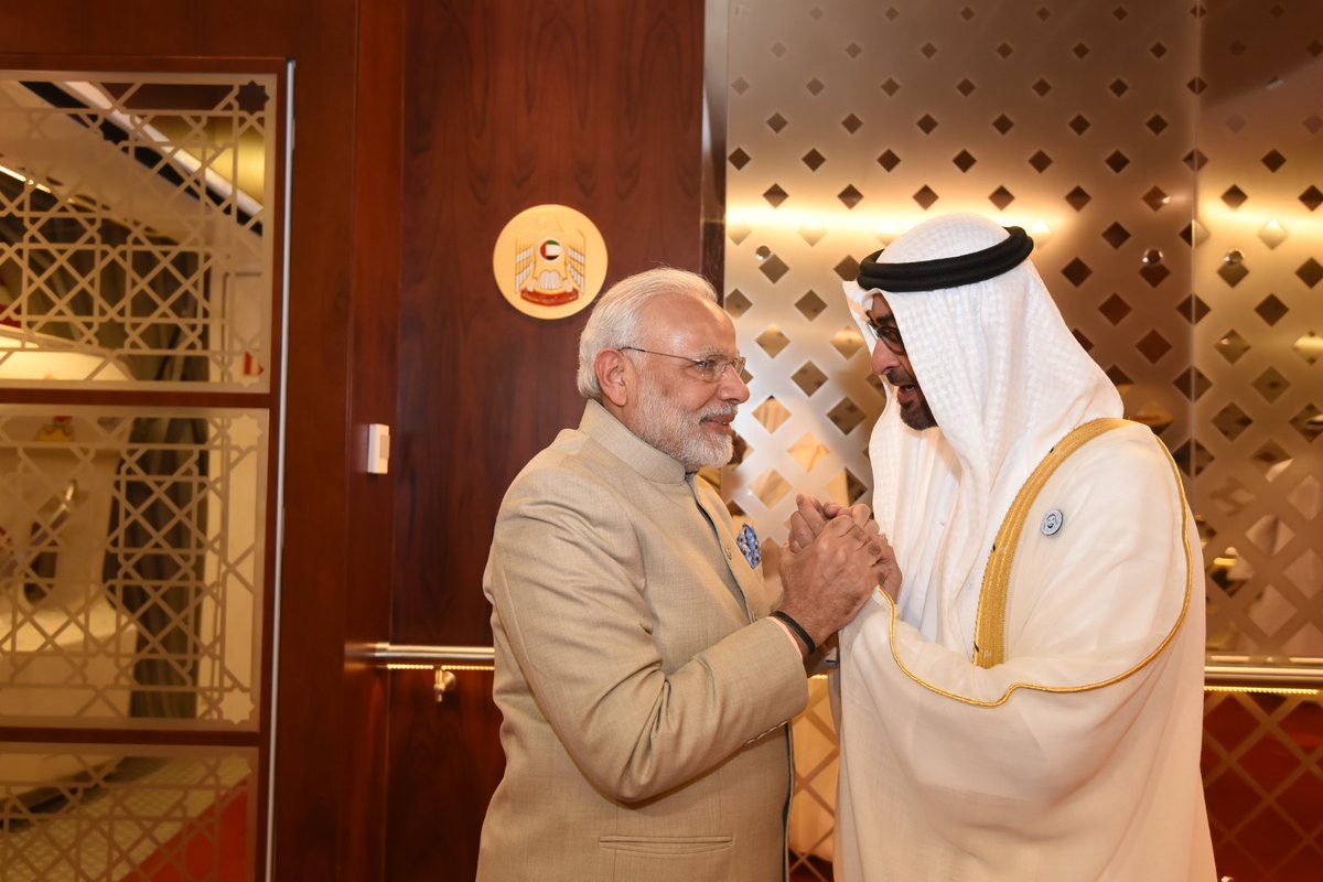narendramodi's tweet image. Reached UAE. This visit includes a wide range of programmes which will have a positive impact on India-UAE ties. I thank HH Mohamed bin Zayed Al Nahyan for the special gesture of receiving me. @MohamedBinZayed