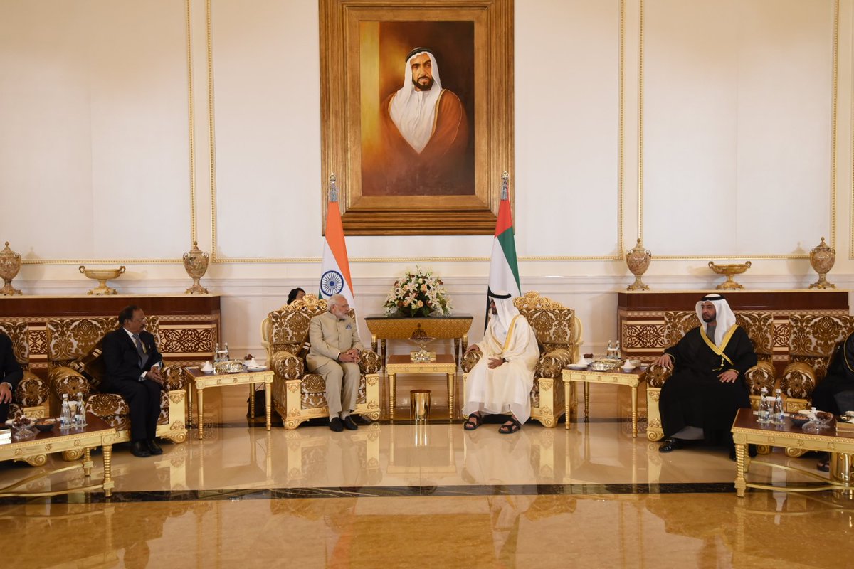 narendramodi's tweet image. Reached UAE. This visit includes a wide range of programmes which will have a positive impact on India-UAE ties. I thank HH Mohamed bin Zayed Al Nahyan for the special gesture of receiving me. @MohamedBinZayed