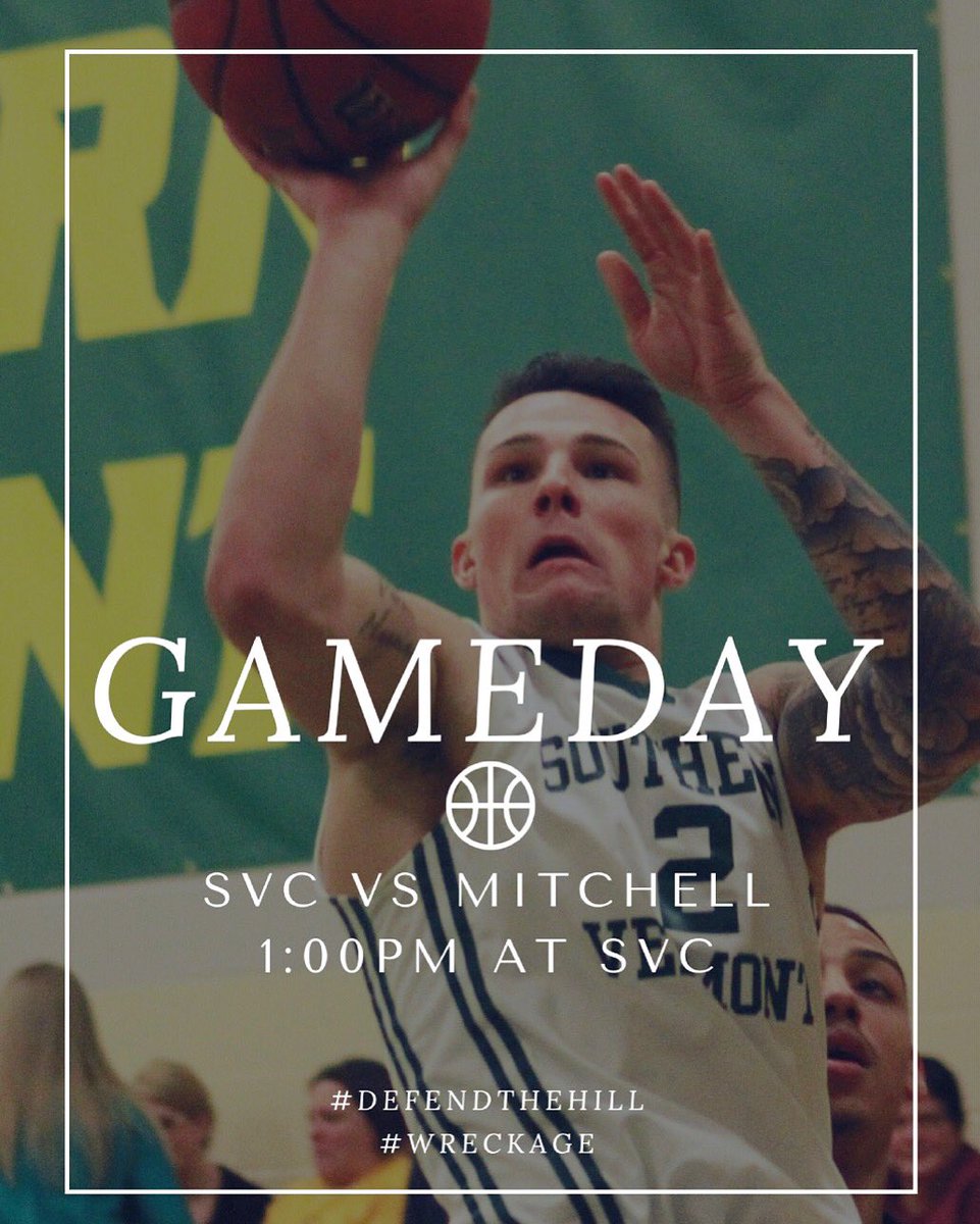 SVCMensBball's tweet photo. #GAMEDAY AT SVC! Let’s #BLACKOUT the MAC to cheer on our Mountaineers! 1:00PM start vs. Mitchell College #LetsGoSVC #DefendTheHill #Wreckage #SVCBasketball #PacTheMac #NECCBasketball #d3h https://t.co/eeP2M8Q6j3