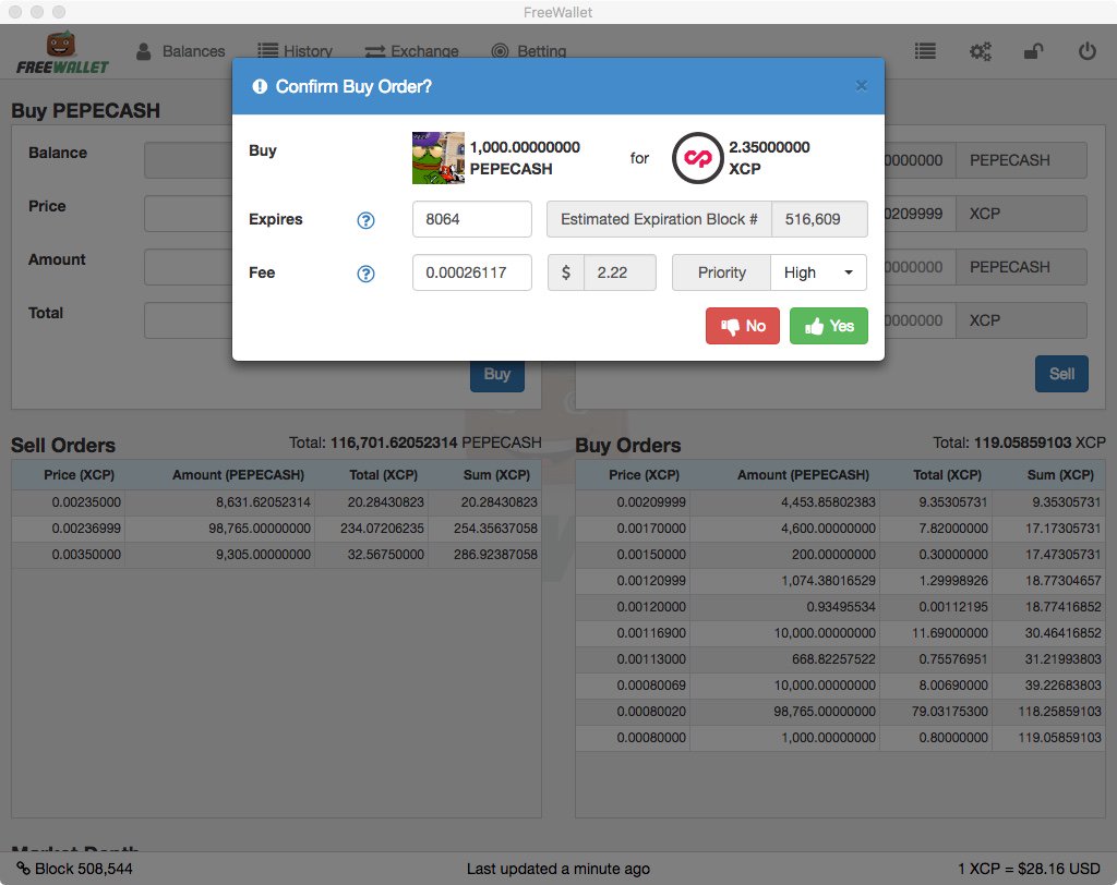 Happy to announce the release of version 0.9.6 of FreeWallet Desktop wallet for Windows, Macintosh, and Linux. This version includes numerous bugfixes and improvements including a Decentralized EXchange (DEX) interface! #Counterparty #XCP #XChain freewallet.io