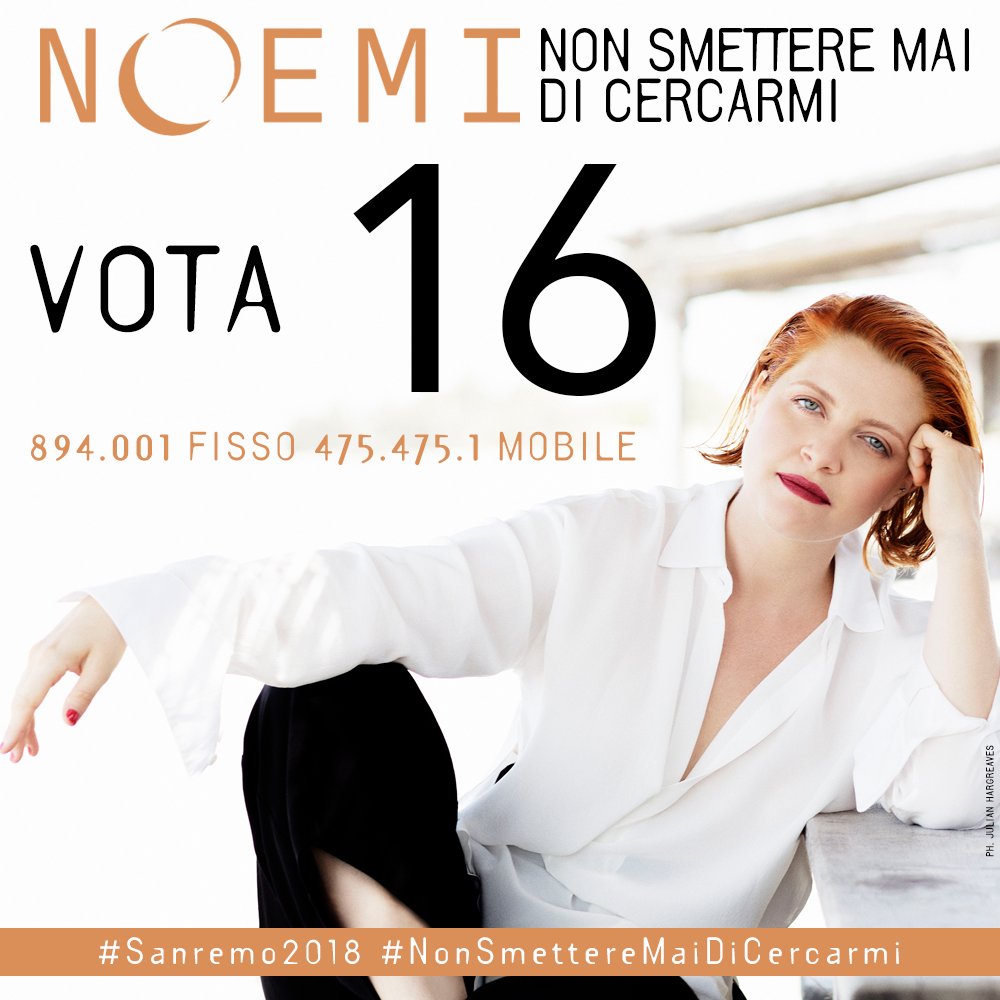 CallegherNicola's tweet photo. @Radio_Noemi 
#Noemi #NonSmettereMaiDiCercarmi #Sanremo2018 https://t.co/PPGv6glcFc